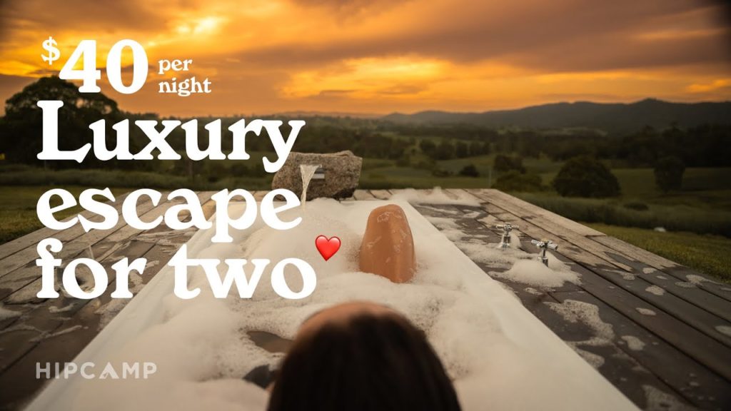 Australian bush camping and luxury glamping trip with outdoor bath and campfire cooking.