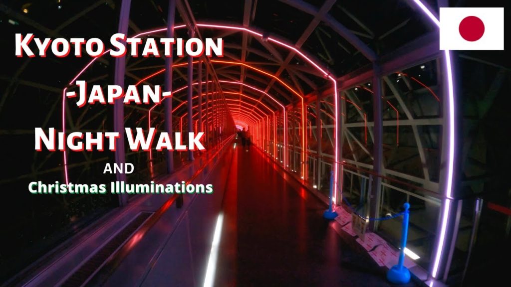 Kyoto Station walk at Night - Japan - Christmas lights, stores, and tons of people.