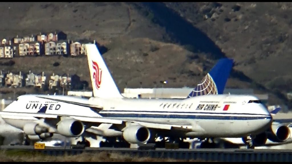 UNITED and AIR CHINA Boeing 747s enroute to their destinations at SFO airport
