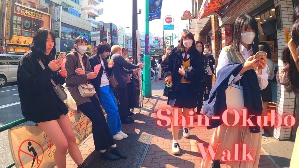 Lots of girls in Shin-Okubo Tokyo in Japan walking tour.【4K】3.2022