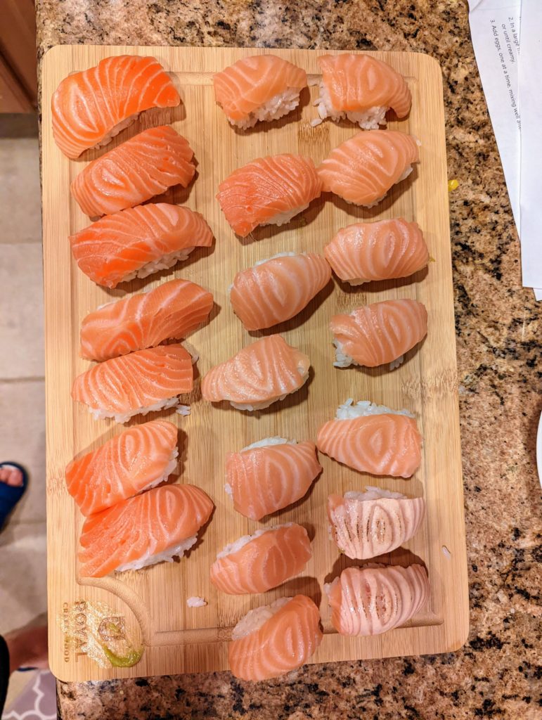 Homemade salmon nigiri