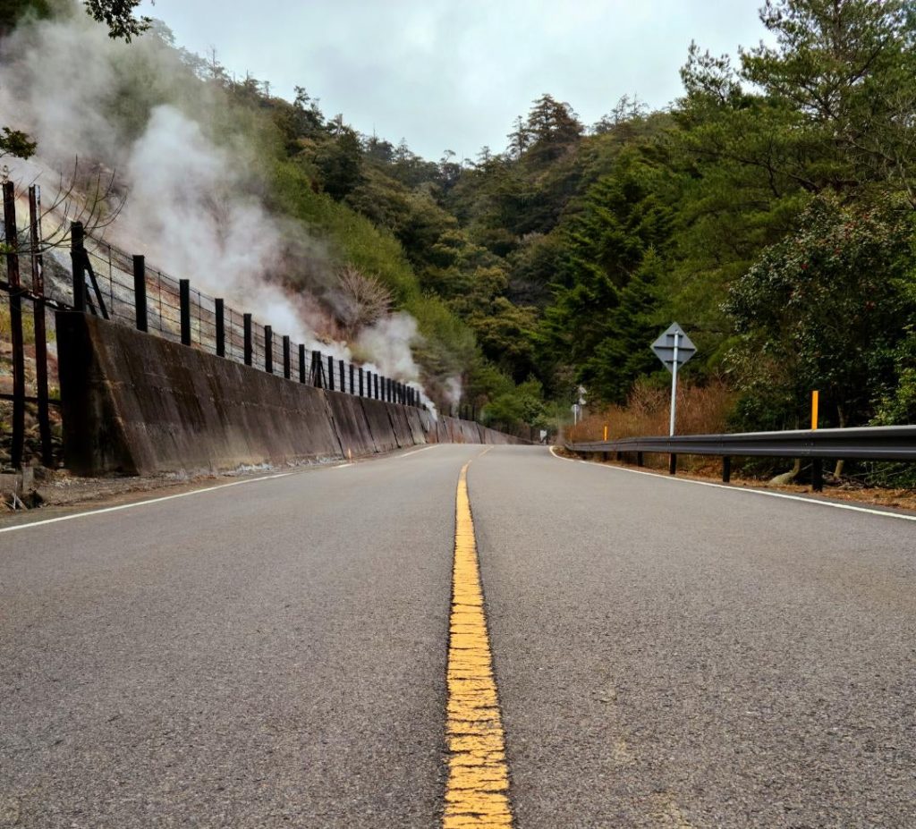 Road with volcanic fumes in Kagoshima [OC]