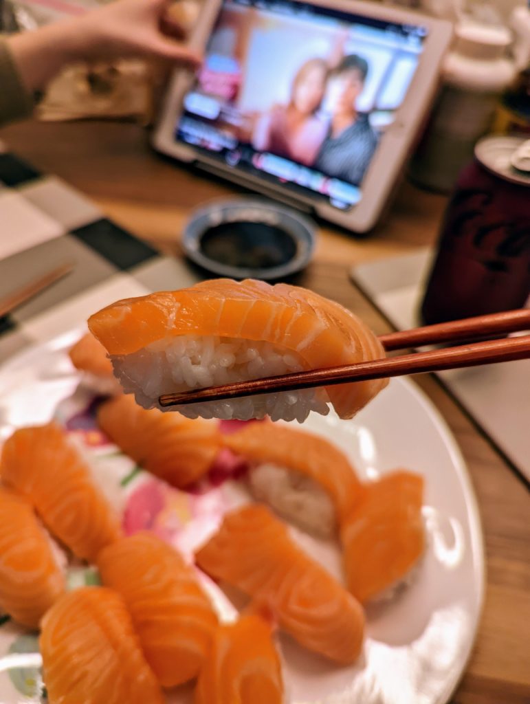 Homemade salmon nigiri