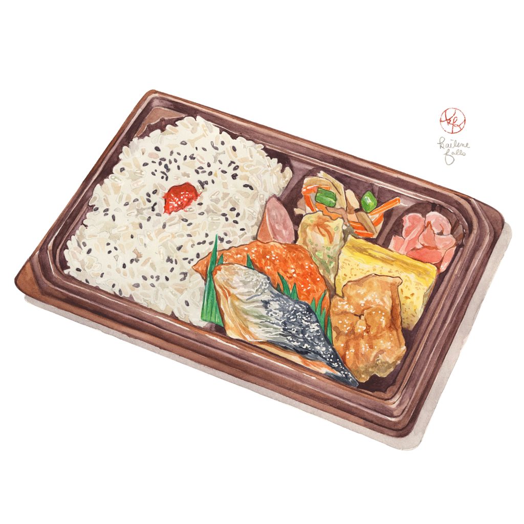 I painted a 7-11 bento. Japan’s convenience stores are amazing! I’m a big frequenter of Japanese “conbini,” especially when my schedule is busy.