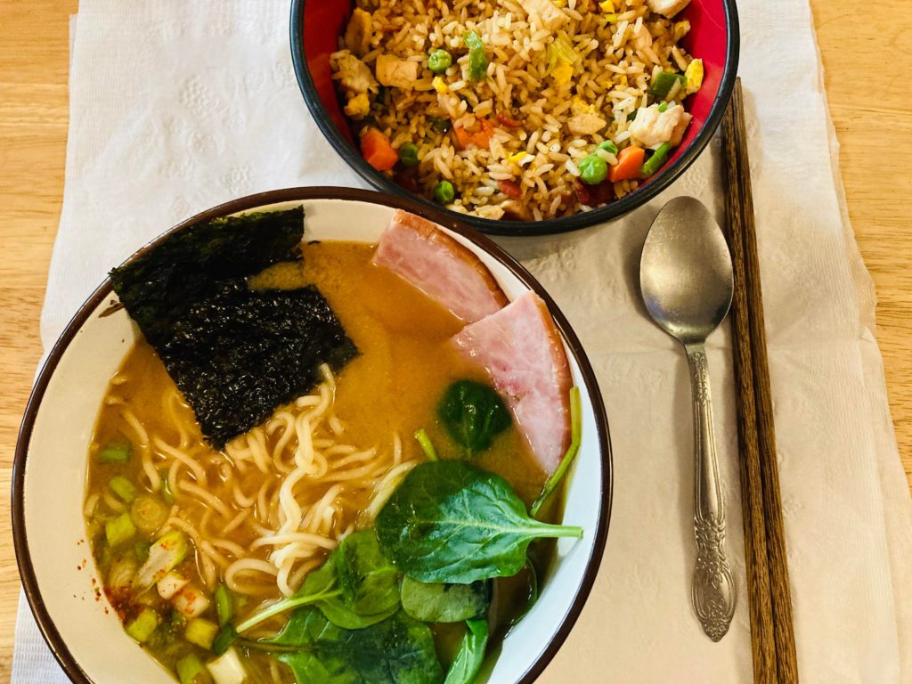 Had a bunch of leftovers, so I made miso ramen and fried rice.
