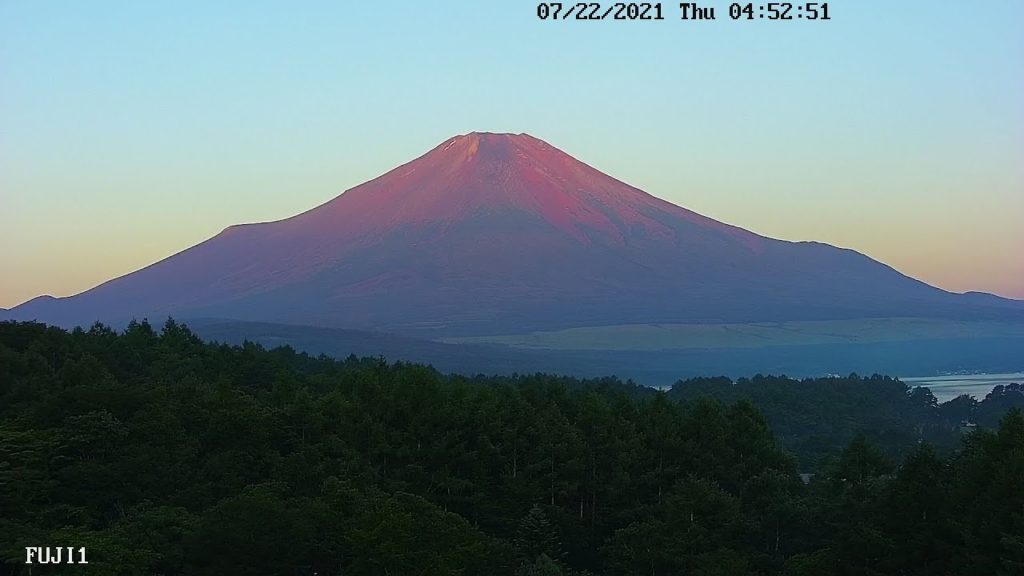 赤富士、東京の日の出、富士山ライブ。山中湖ライブカメラ、赤富士、 "Mt. Fuji  Live Camera, Yamanakako Live Camera Japan
