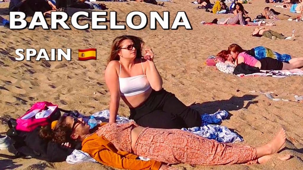 Beach Walking - Barcelona Spain - Sant Miquel Beach - 4K Ultra HD