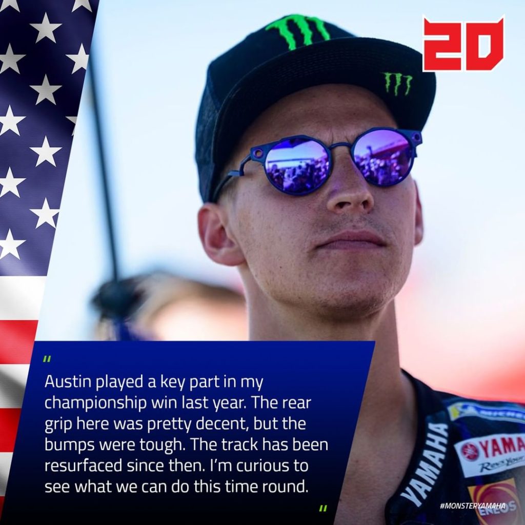 @fabioquartararo20 hopes to be on the podium again in Austin, like he was last y...