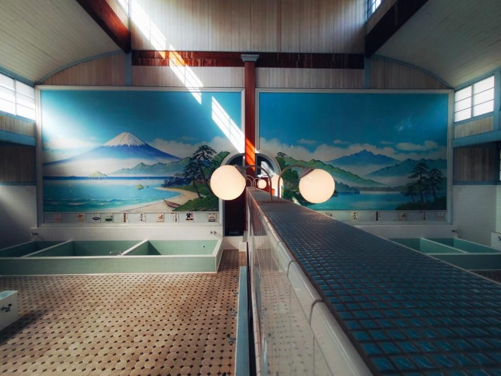 Fuji mural bath exhibition Edo museum in Tokyo.