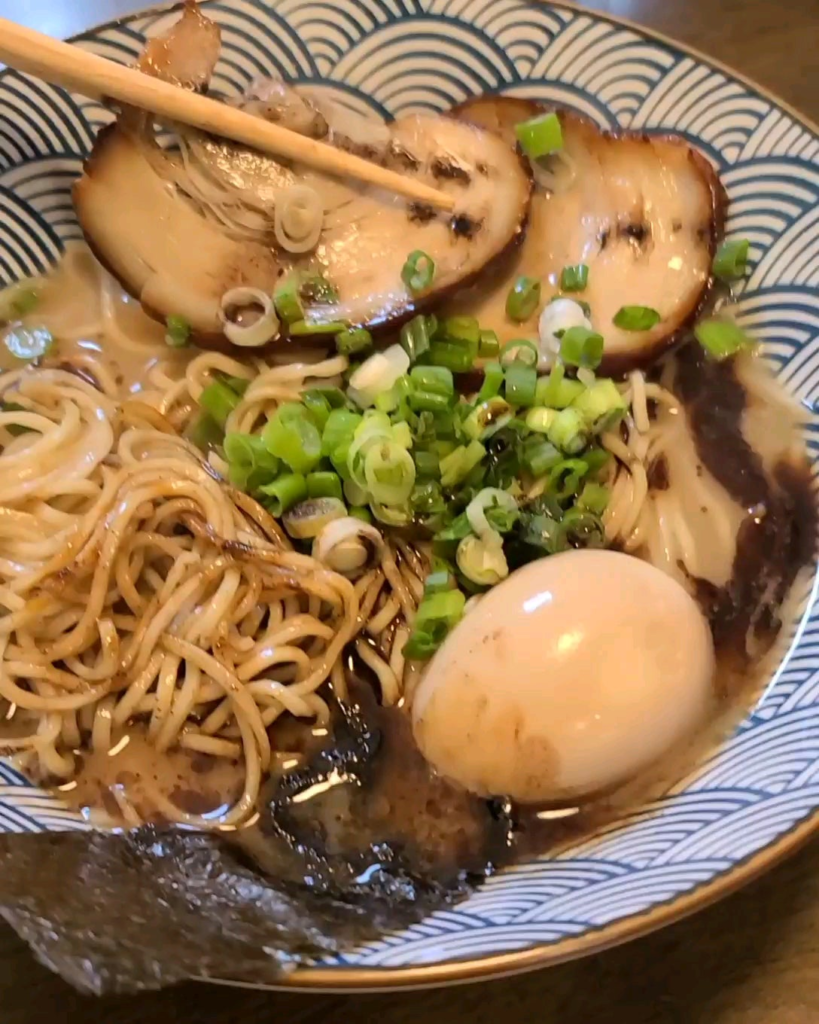Shoyu tonkotsu with burnt garlic oil, chashu, ajitama, and 38 percent hydration noodles