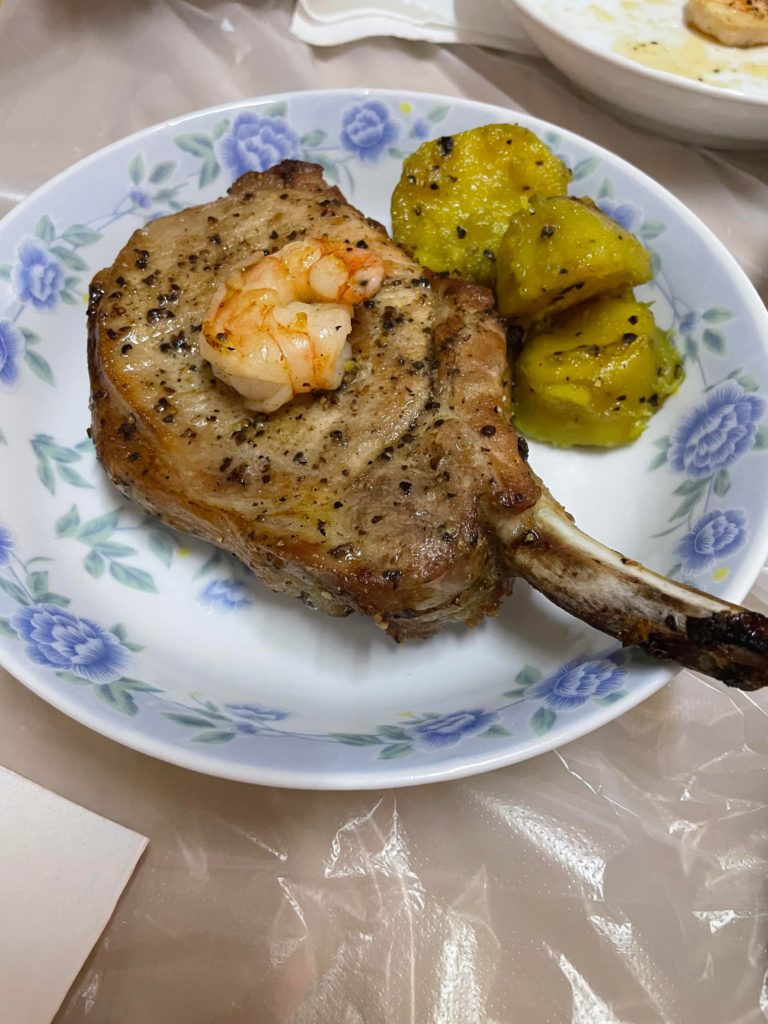 Pan seared pork chops with Japanese Sweet Potato