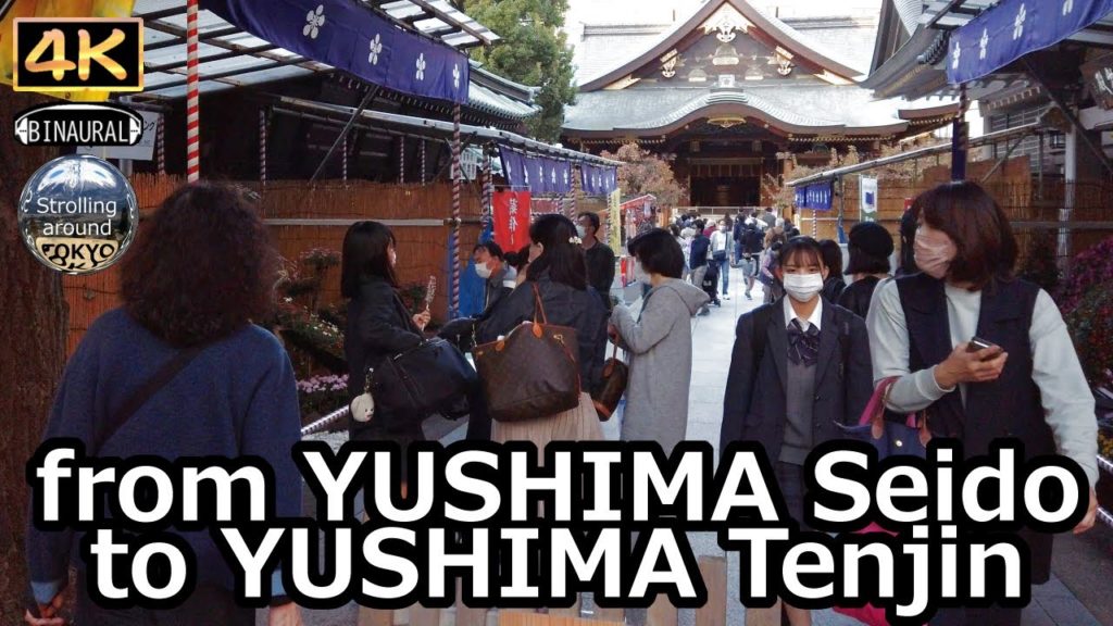 Walking from YUSHIMA Seido to YUSHIMA Tenjin - 4K Tokyo Japan