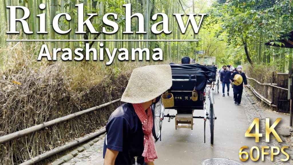 【Rickshaw 人力車】Kyoto Arashiyama  Crossing togetsu-kyo bridge on a Rickshaw Walking in Bamboo grove