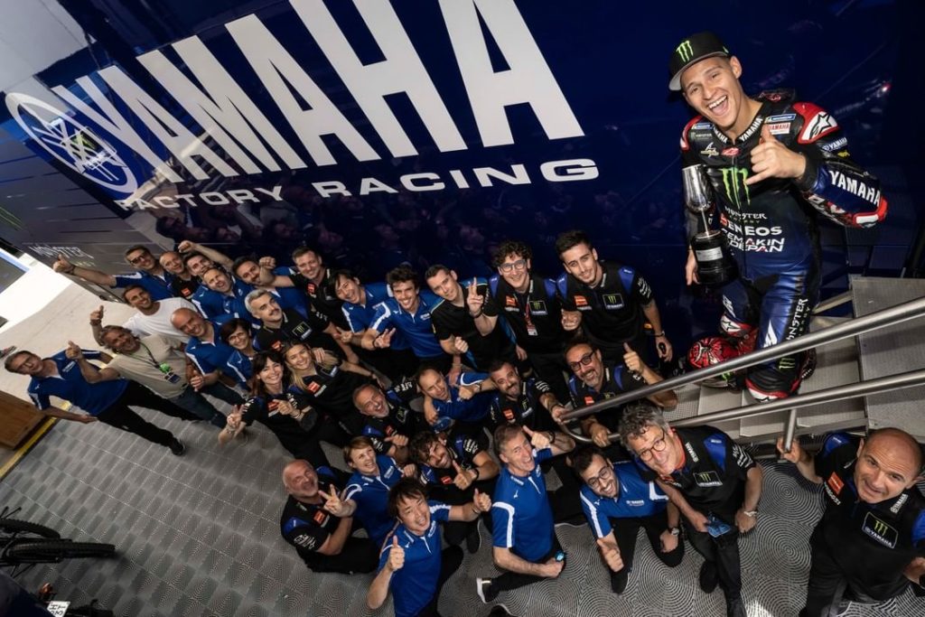 A happy @fabioquartararo20 & crew  #MonsterYamaha | #MotoGP | #SpanishGP...