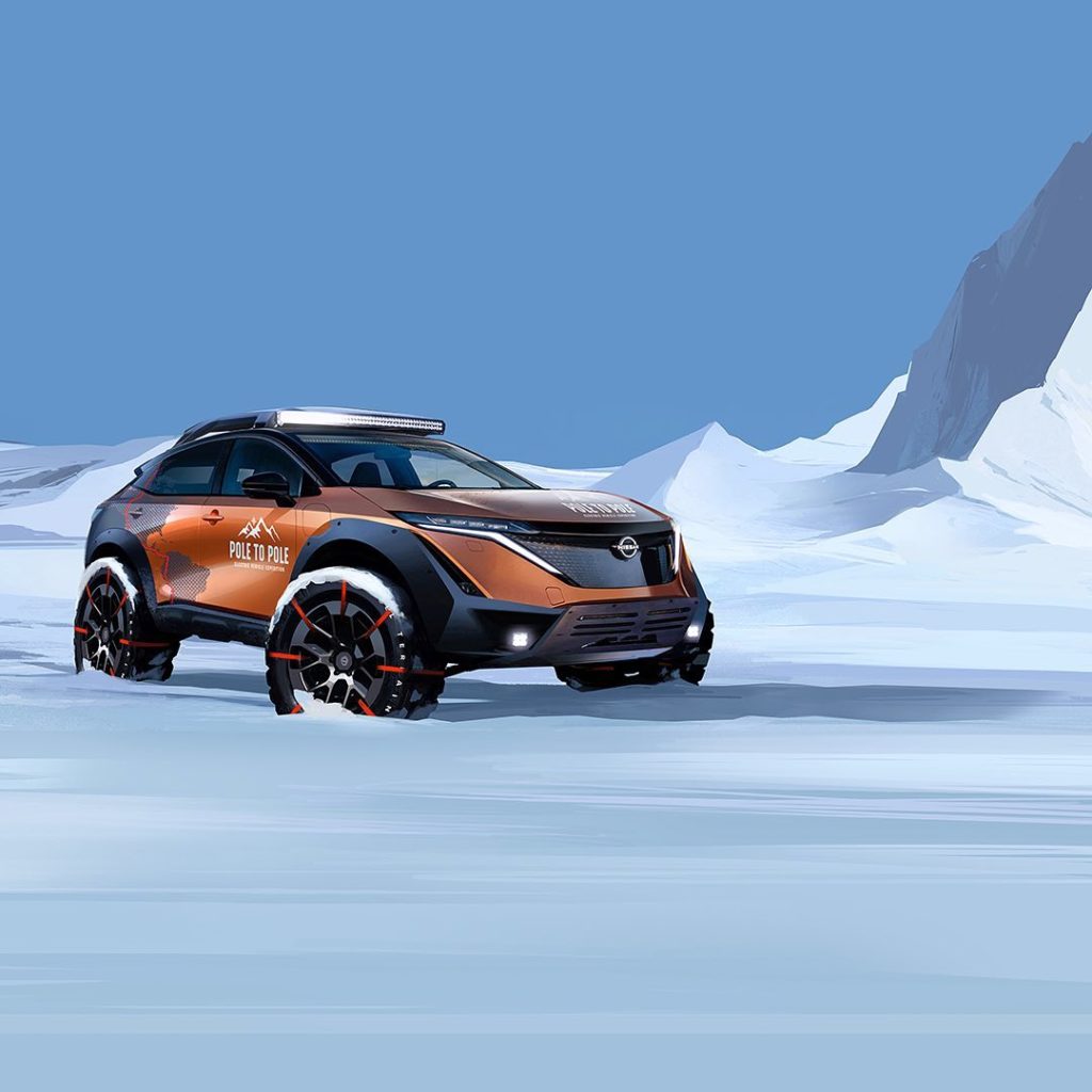 Take the #NissanAriya e-4ORCE, raise the suspension, switch to big snow tires, a...
