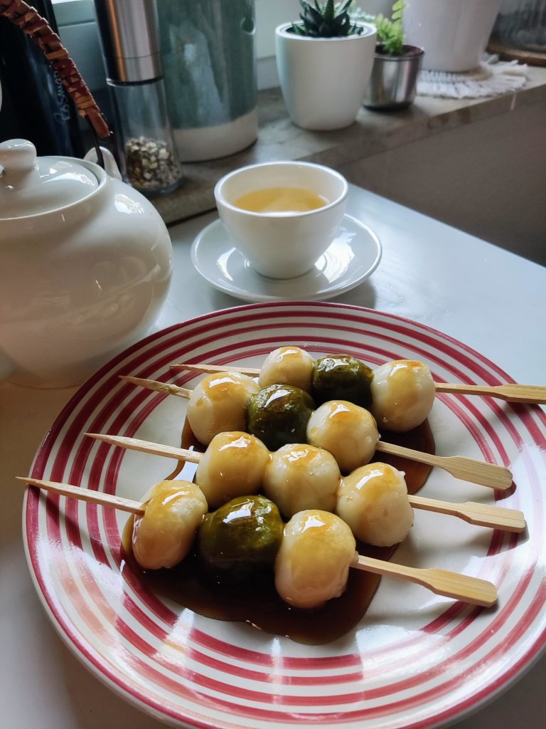 Mitarashi Dango (I made some with matcha, atypical I know, but like how it looks)
