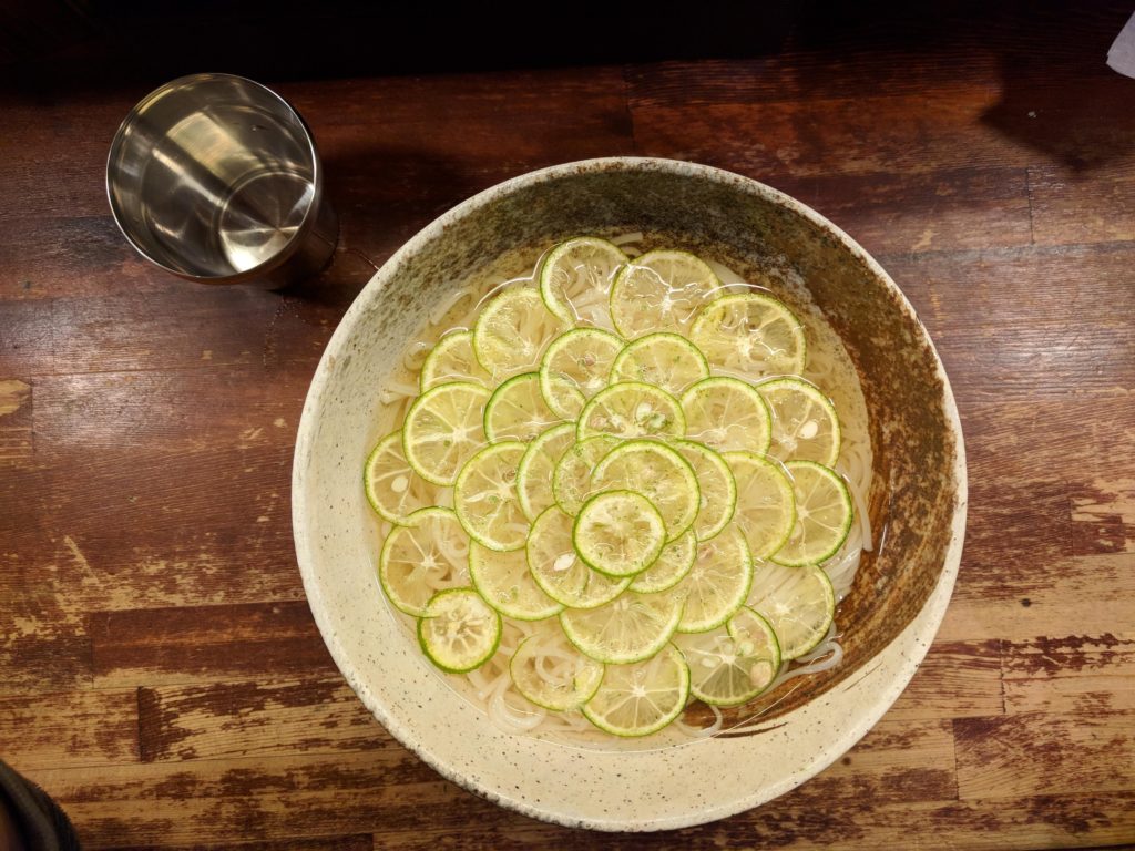 cold sudachi somen noodles with clear dashi soup