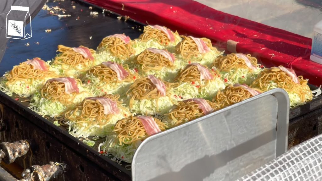 Japanese Street Food - Okonomiyaki Hiroshima Style Teppanyaki