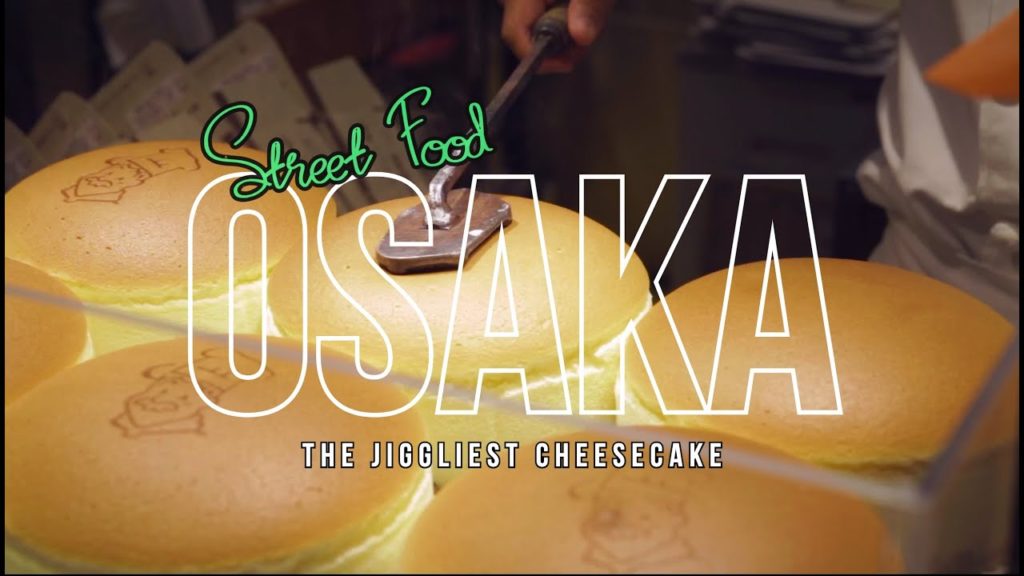 Japanese street food - Uncle Rikuro's jiggliest cheese cake and Osaka-style Okonomiyaki in Osaka