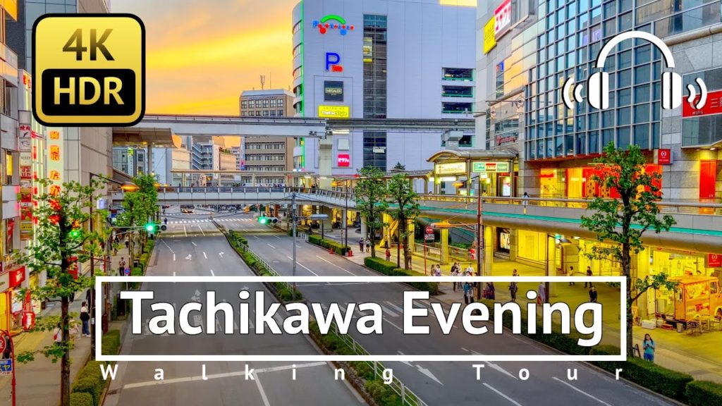 [4K/HDR/Binaural] Tachikawa Evening Walking Tour - Tokyo Japan