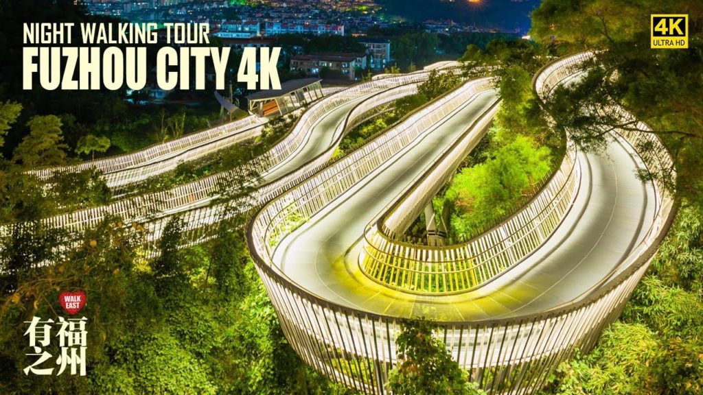 Fuzhou Walking Tour, The Night Forest Trail and Central Shopping Area | 4K HDR | Foochow, China