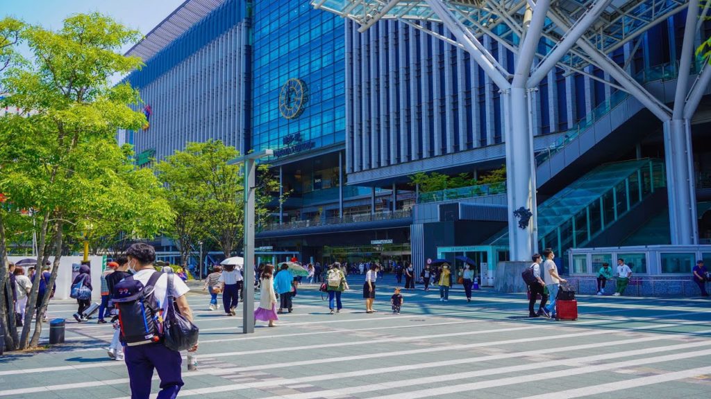 Hakata walk in Fukuoka, Japan. Bustling area with many companies.