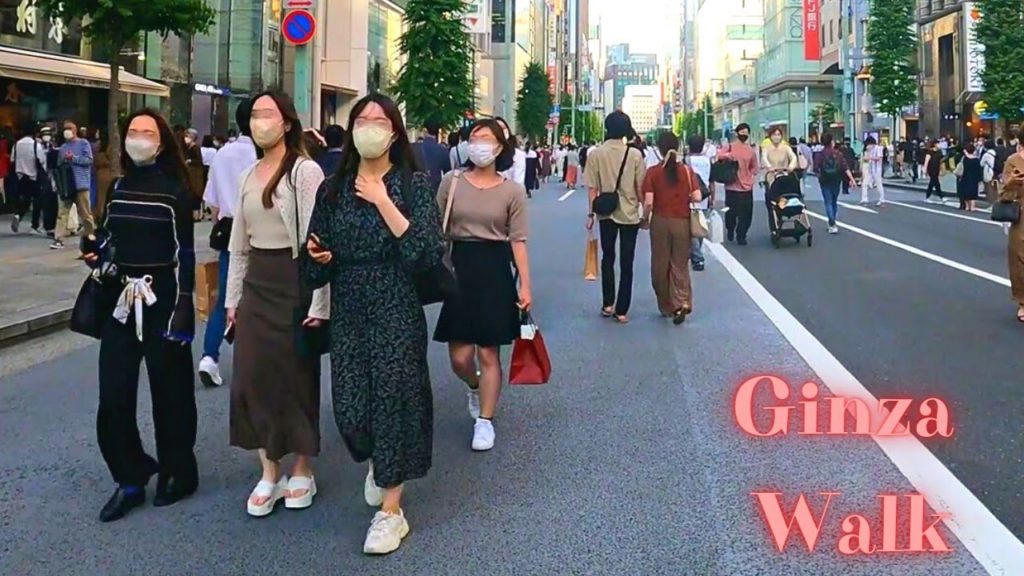 Pedestrian paradise. Ginza Tokyo in Japan walking tour. 【4K ASMR】5.2022