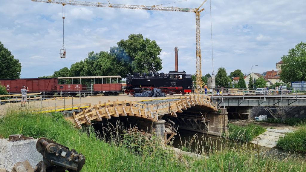 Baustelle Mandaubrücke Zittau – Erste Zugfahrten Baustelle Mandaubrücke Zittau - Erste Zugfahrten