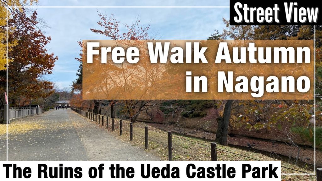 Free Walk Autumn in Nagano : The Ruins of the Ueda Castle Park (Japan) [Street View]