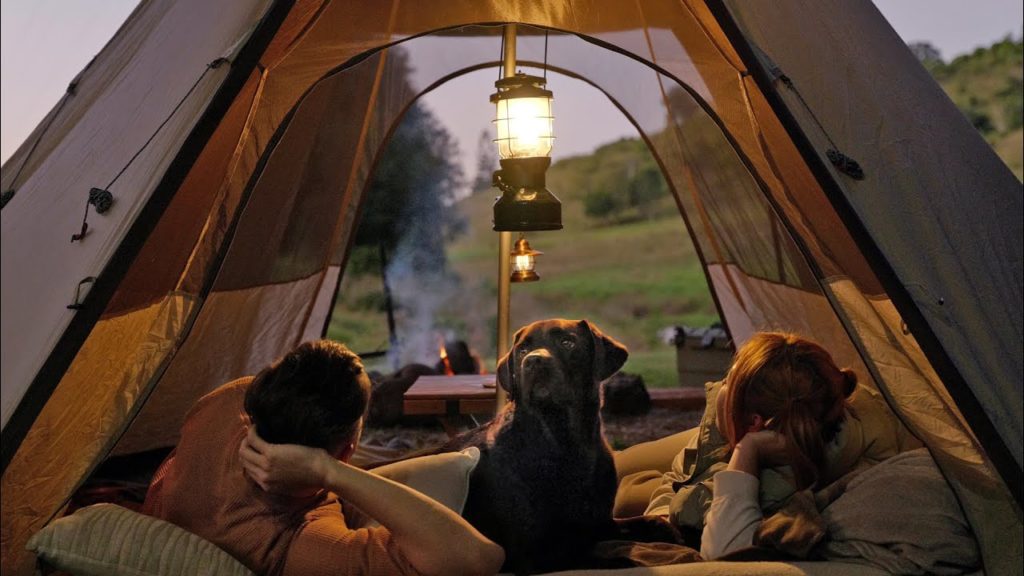 Tipi Tent CAMPING with our DOG [ cold night in a Cosy Tent, relaxing sounds of creek, ASMR ]