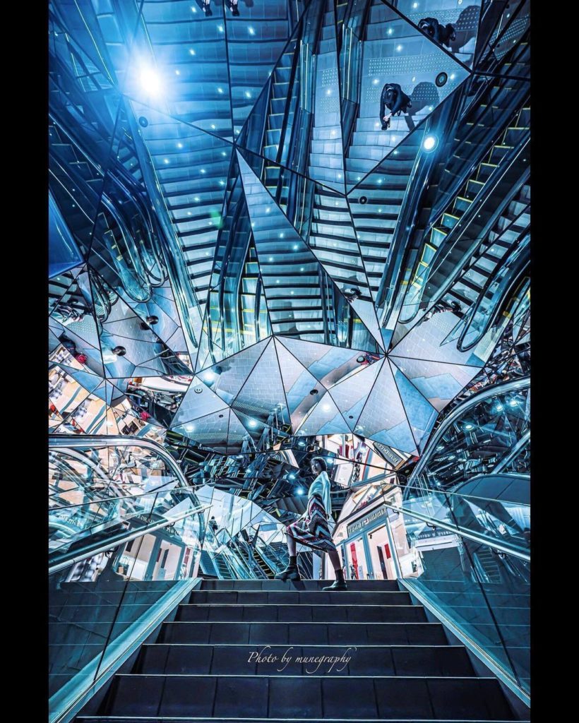 The mesmerizing escalator entrance to the Tokyo Plaza Omotesando Harajuku feels ...