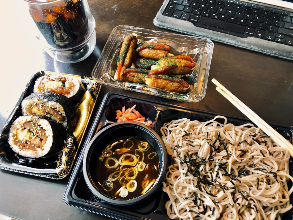 Soba, maki, and nankotsu for lunch