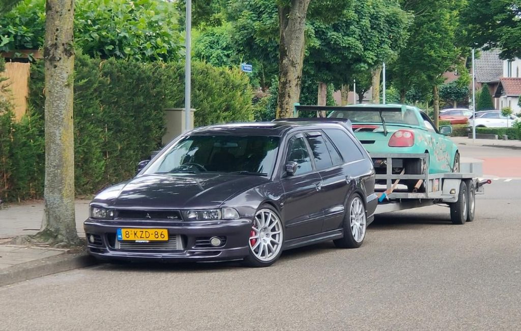 My Legnum VR4 towing my MR-S from a drift event.