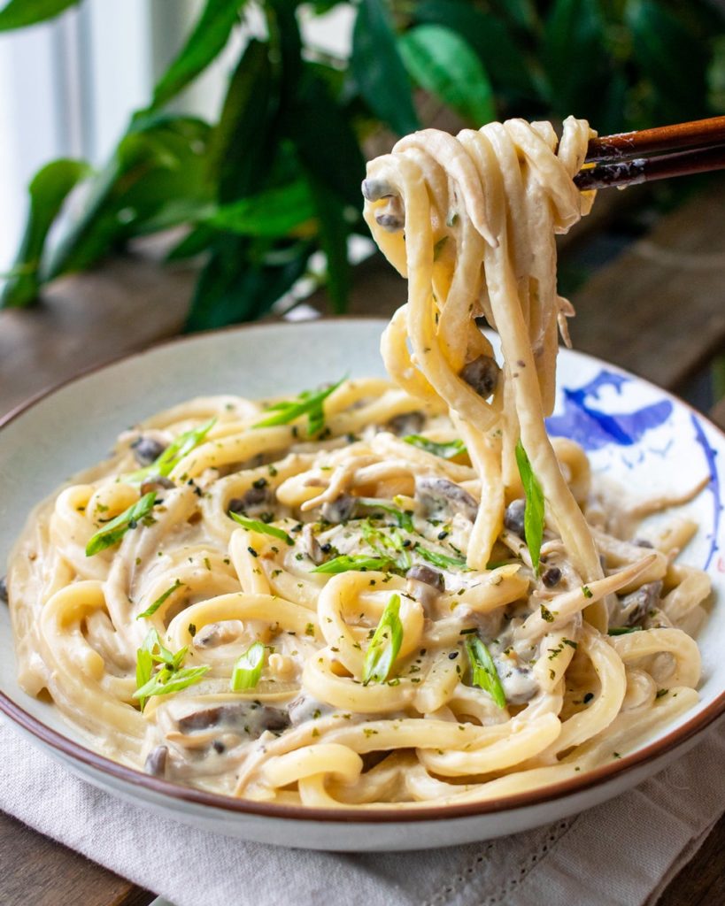 Creamy mushroom udon with miso
