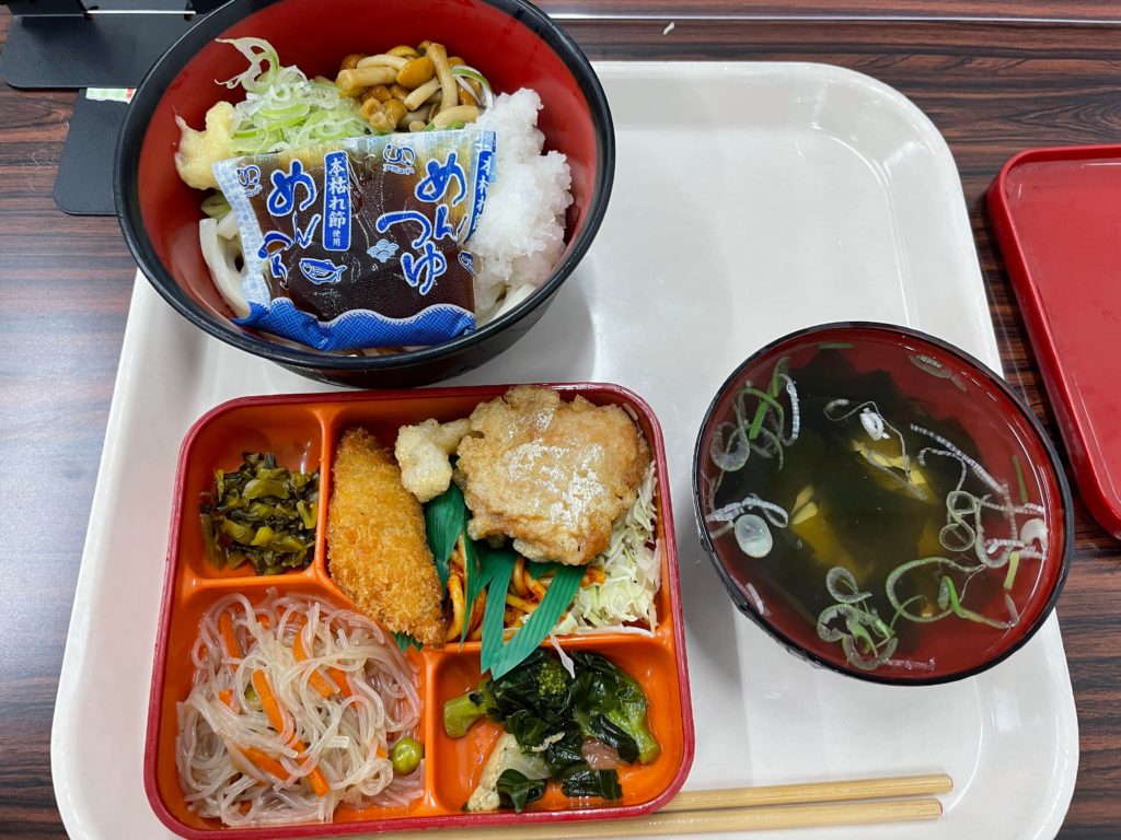 Quite hot in Japan, so Cold UDON is refreshing and delicious. Set meal 250 Yen as always.