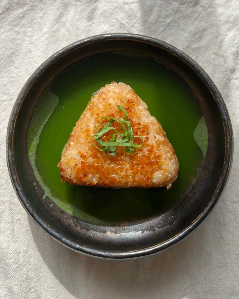 ‘Matchazuke’ with mushroom yaki onigiri