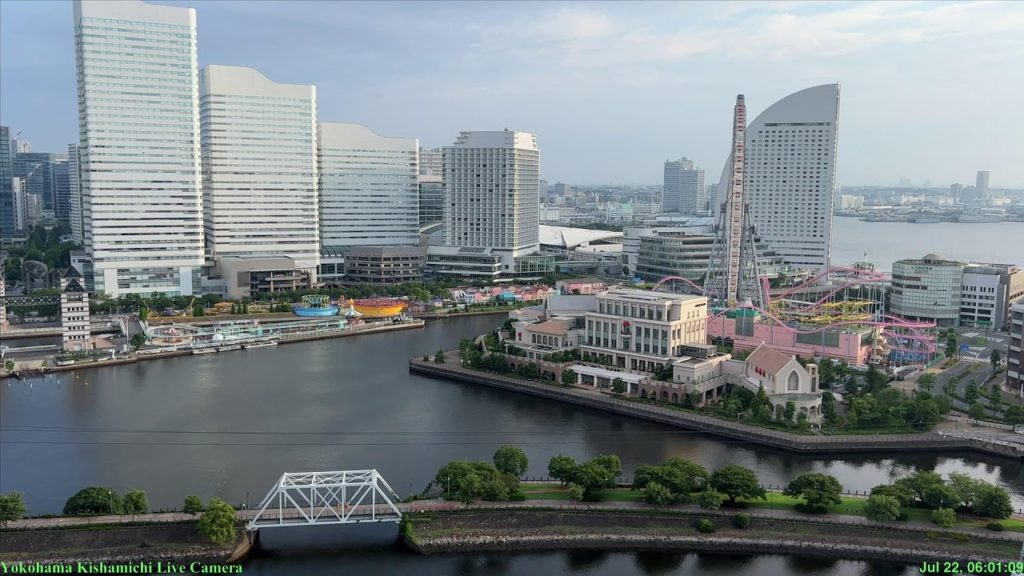 横浜みなとみらい21夜景Liveカメラ:Yokohama Kishamichi  Live Camera , 21 July 2022