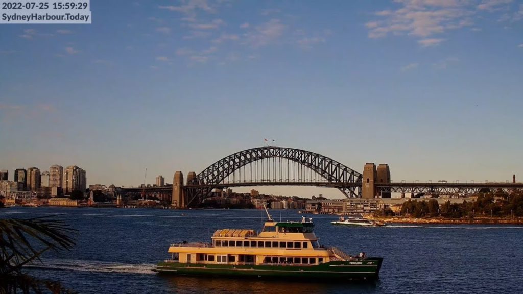Golden Hour with only 5 months until Christmas. Sydney Harbour Bridge Australia 7-25-2022
