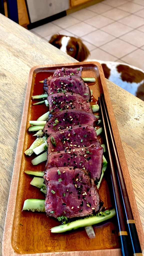 Homemade beef tataki and a friend