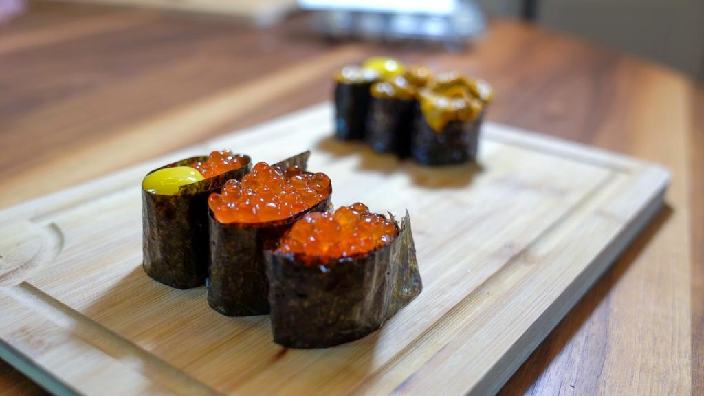 Homemade gunkan sushi