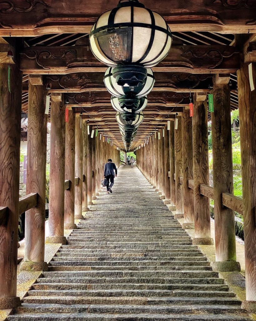 Steps at Hasedera Temple decorated with wind chimes