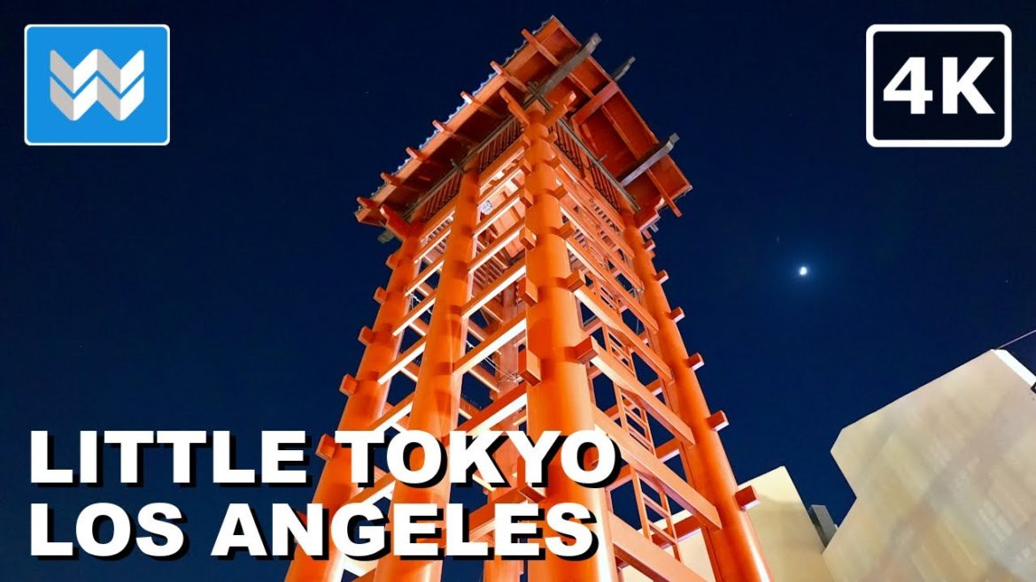 [4K] Little Tokyo at Night in Downtown Los Angeles, California 2022 Japan Town Walking Tour 🎧