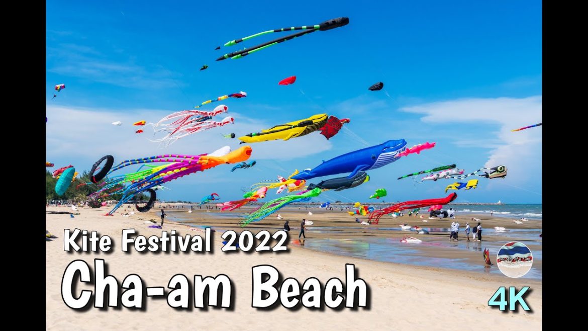 Enjoy Annual International Kite Festival 2022 at Cha-Am Beach in Phetchaburi, Thailand [4K]