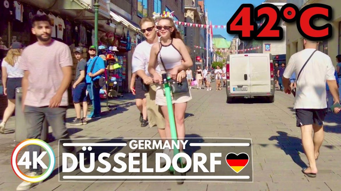 Germany Extreme Heatwave Walk, Düsseldorf at 42°C - July 2022, City Center Walking (4K)