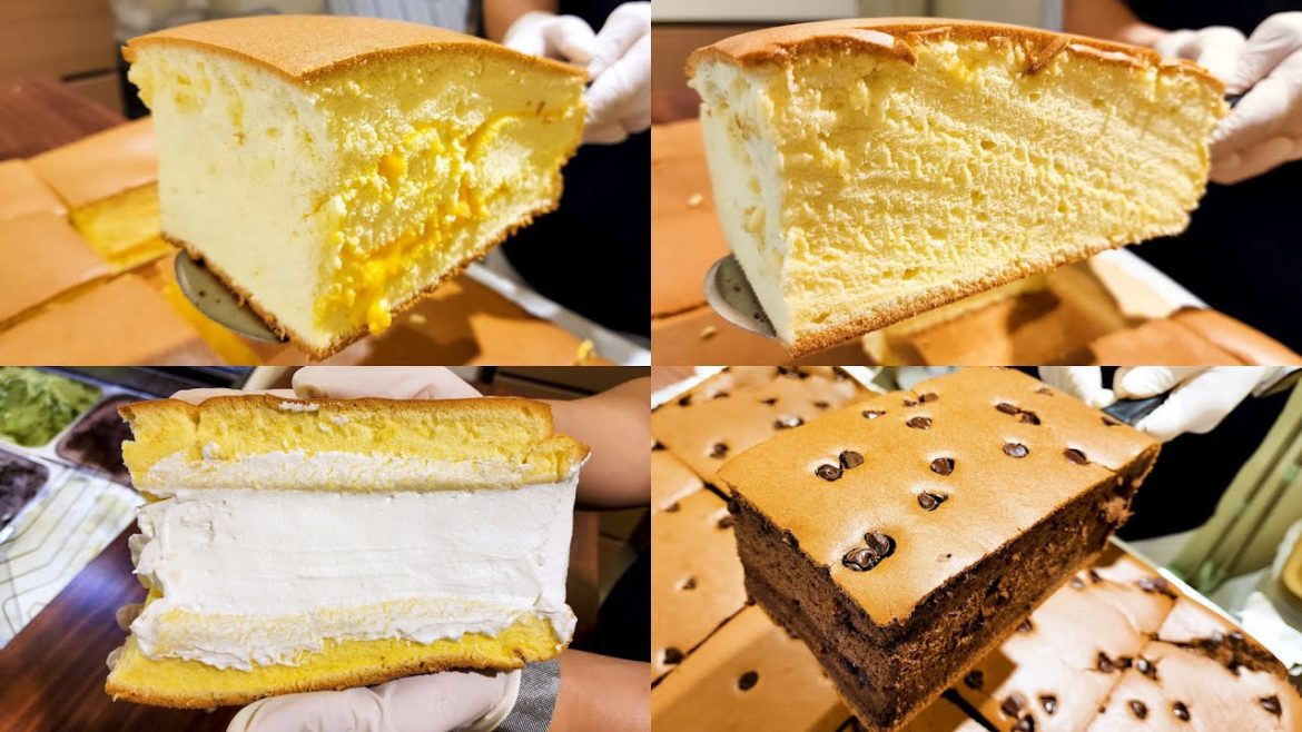 오픈 후 대박난 4가지 대왕 카스테라, 생크림, 치즈, 초코 Awesome 4 Kind of Giant Castella, Jiggly Cake, Korean street food