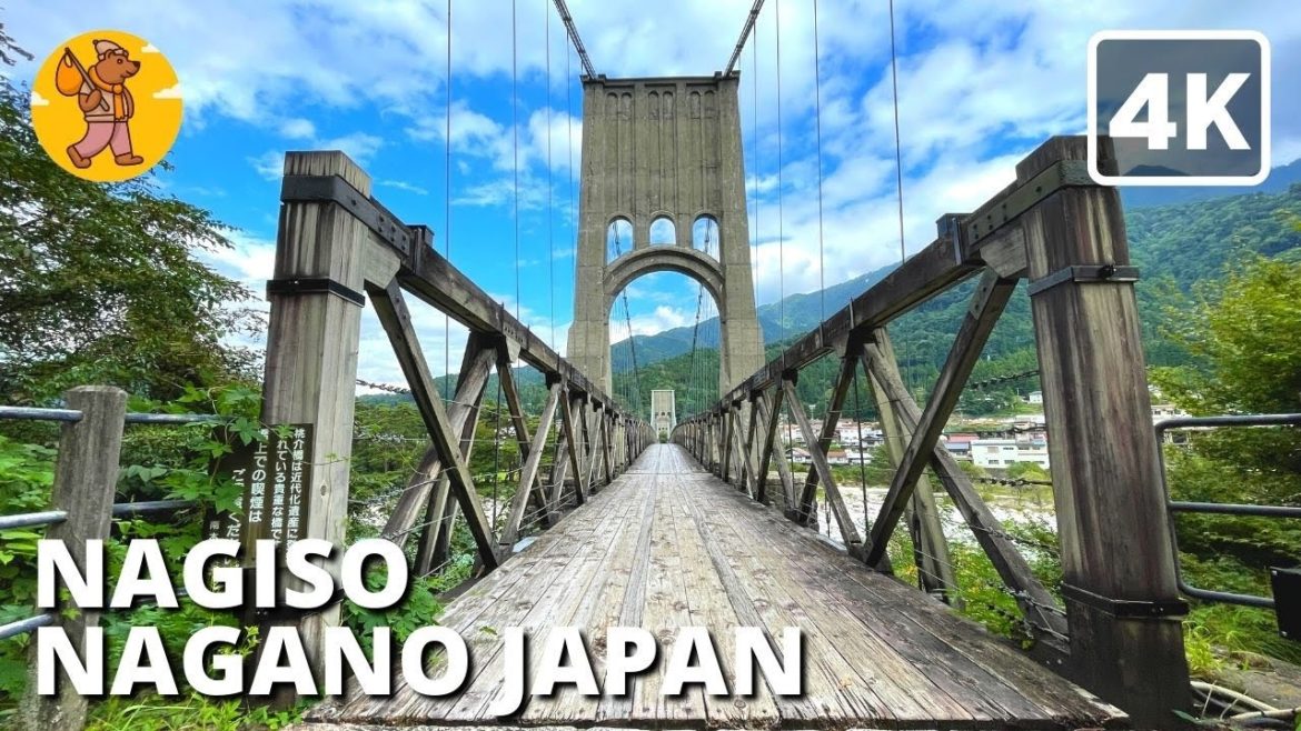 【4K】 Momosuke Bridge | Nagiso, Nagano | Japan Countryside Walking Tour | 🔊 Binaural Sound