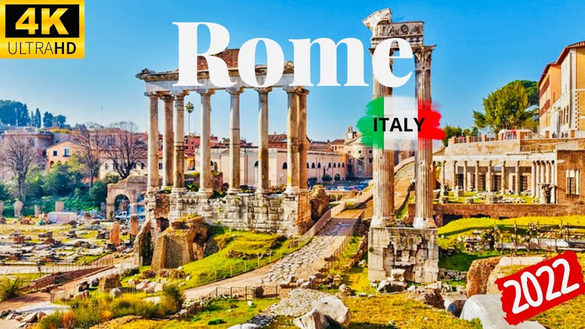 Rome Italy 4K - Walking Street In Center Of Rome - The Amazing Roman Forum - Ancient Rome -July 2022