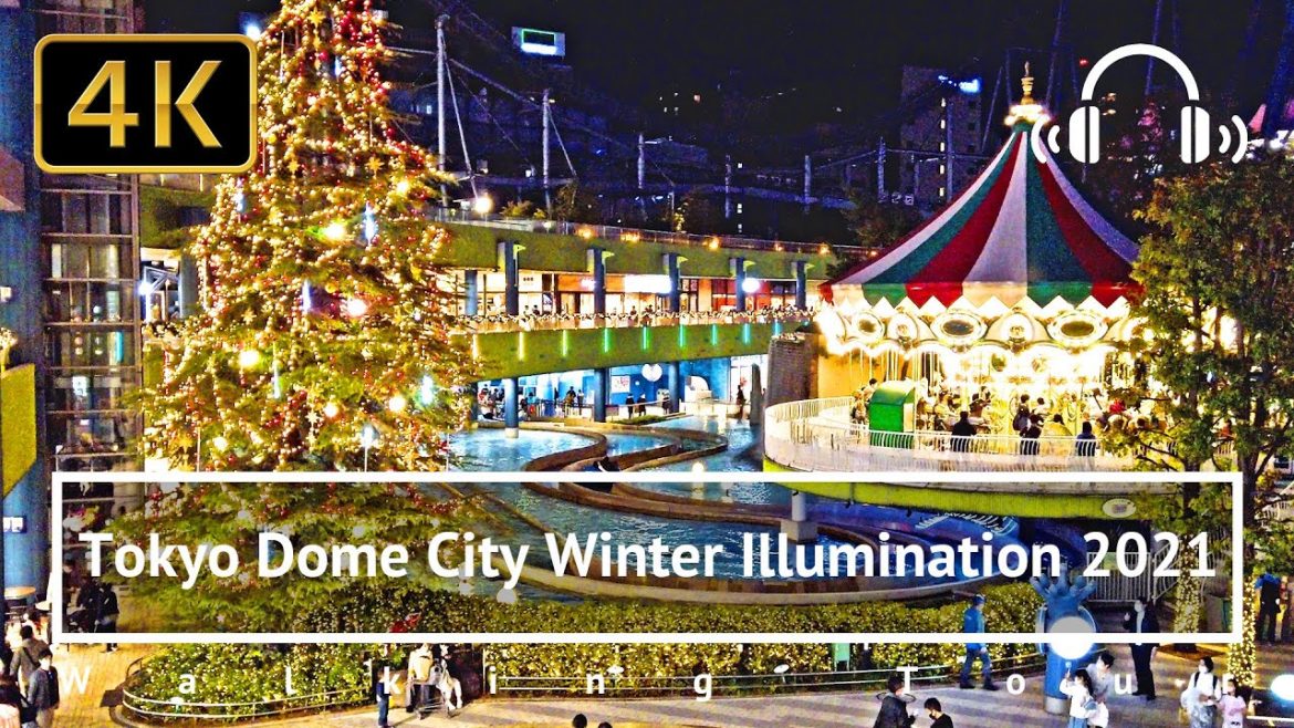 Tokyo Dome City Winter Illumination 2021 Walking Tour - Tokyo Japan [4K/Binaural]