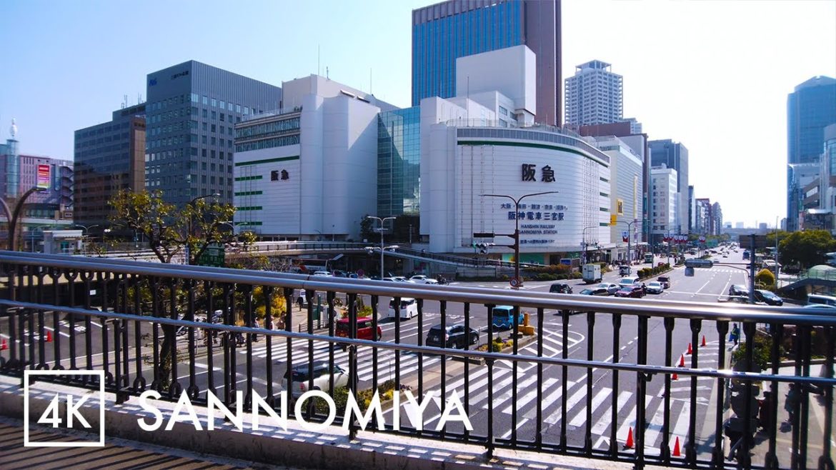 From Hankyu Sannomiya to Kasuganomichi, Kobe - Japan Walking Tour | 4K with Binaural Audio