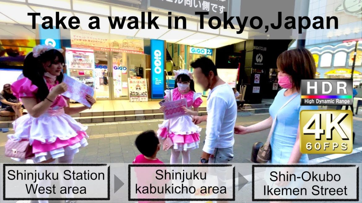 4K 60fps HDR// Take a walk in Tokyo,Japan,Shijujku-West area→Kabukicho area→Shin-Okubo Ikemen Street